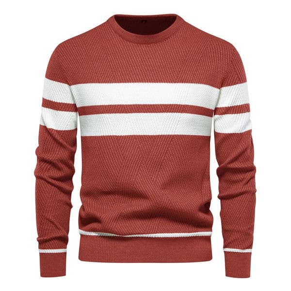WOZK autumn and winter men's casual striped men's sweater pullover color blocked round neck men's European size knitted sweater top designer keep warm