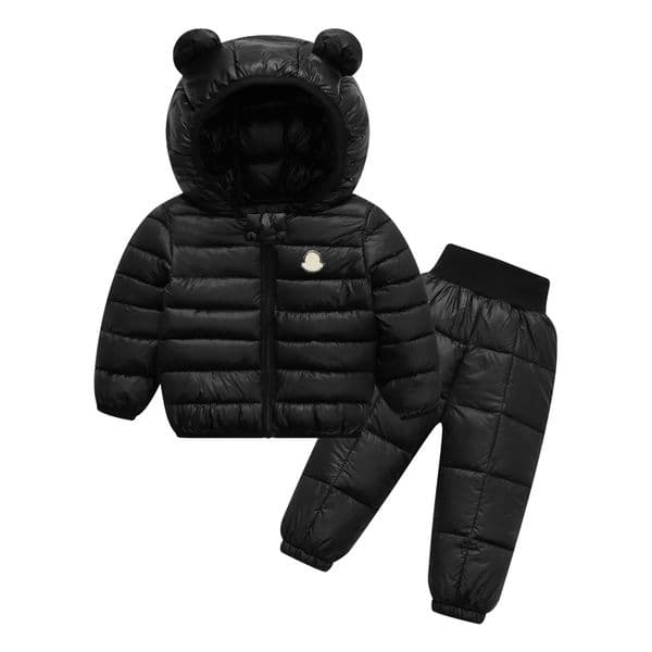 2026 New M Brand Baby Cute Bear Down Jacket Children Boys Hooded 2Pcs cologne Set Girls perfume Warm Winter Clothes Fashion Toddler Kids Outerwear Coat Babys169