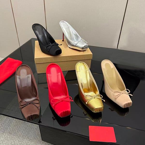 Dress shoes bow women's sandals luxury designer satin 10.5CM high heels wedding party sandals women's open heel shoes size 35-42
