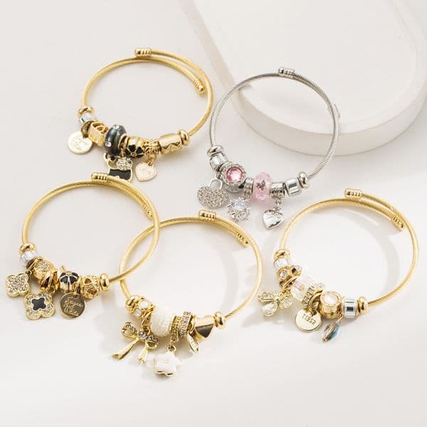 Exquisite Stainless Steel Material Bow Heart Bracelet Geometric Design Diamond Inlaid Bracelet Small Fresh Versatile Bead Bracelet Boutique Gift