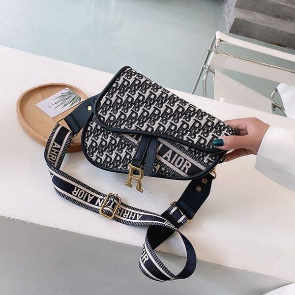 Cross-Border European and American Embroidered Saddle Bag for Women 2025 New Wide Shoulder Strap Single Shoulder Crossbody Small Bag with Letters Women's Bag
