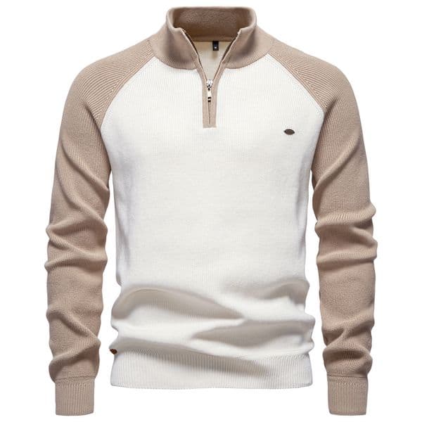 WOZK 2026 New Men's European Size Sweater Long Sleeve Half Zipper Stand up Collar Solid Color Versatile Casual Trend Knitted Top genuine product Men's clothing