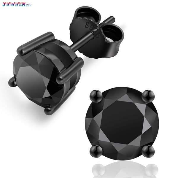 1CT 2CT Black Moissanite Diamond Stud 14K Gold Plated 925 Sterling Silver Jewelry GRA VVS1 65mm Solitaire Earring for Women Men