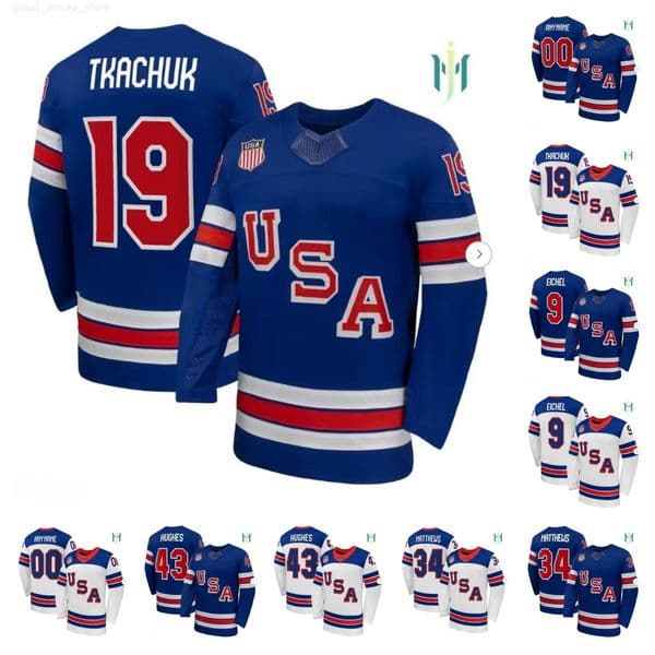 Matthew Tkachuk Quinn Hughes Auston Matthews Jack Eichel Mens Custom 2026 USA Hockey Replica hockey jersey -all stitched women kids all size xxs-6xl