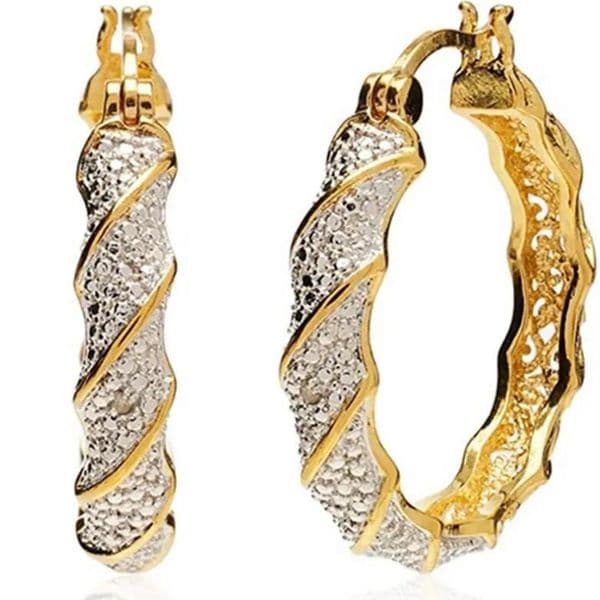 Vintage Real Helix Hoop Earrings Stainless Steel Cubic Zirconia Lab Grown Diamond Round Cut Heart Women Party VVS