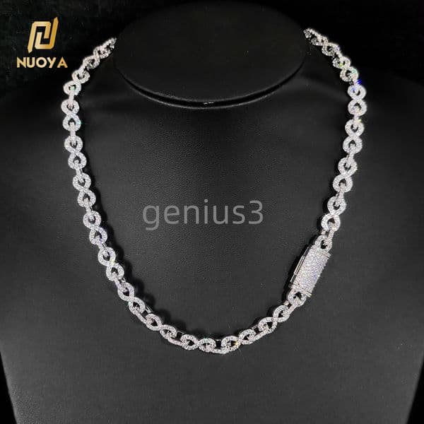 8mm Cuban Link Chain Necklace Iced Out moissanite Stones Flip Clasp Single Row Diamond 8 Shaped Design Hip Hop Fine Jewelry