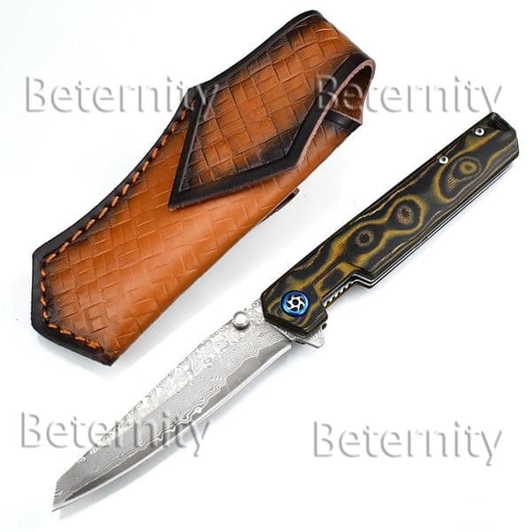 Damascus VG10 Outdoor Folding Knife, Dual Color G10 Handle, Sand Smooth Blade Face, Sharp Blade, Portable Pocket Knife