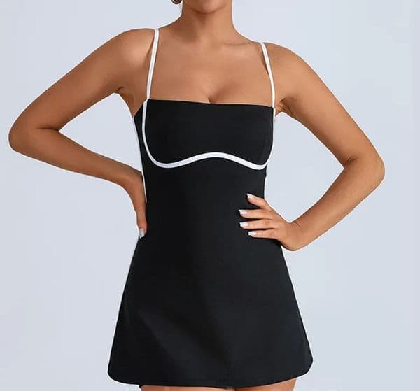 Women's Designer Yoga Tennis Skirt Stripe Color-blocking Sexy Sling Light Breathable Outdoor Golf Sports Dress Anti Wardrobe Malfunction Sports Dress Summer