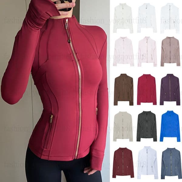 Women's Yoga Jacket Long Clothes Sleeves Workout Outfit Solid Color Sports Coats Fitness Gold Zipper Jacket Jogging Sportswear Lady Gym Sweatshirts