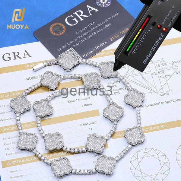 925 Silver VVS Moissanite Four-Leaf Clover Tennis Chain Necklace Luxury Bling Diamond Necklace Hip Hop Jewelry for Women