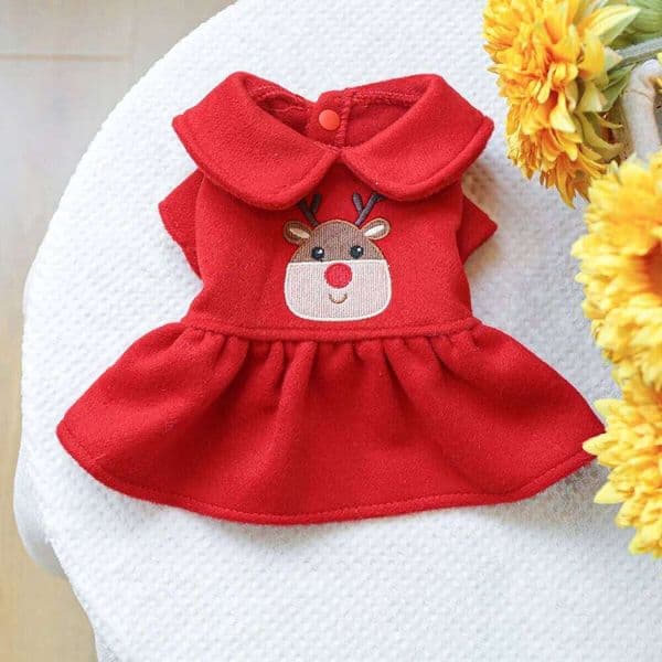 1PC Christmas Elk Pet Clothes Dog Cat Thickened Warm Red Dress 25H1222