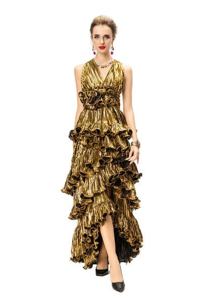 Fashion Elegant Women Runway Dress V Neck Tank Ruffles Flower Appliques Mermaid Vetidos Party Holiday
