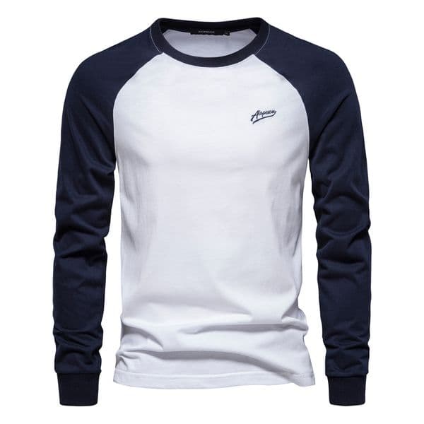 WOZK European raglan men's base shirt long sleeved patchwork T-shirt men's casual men's cotton T-shirt 2026 new model