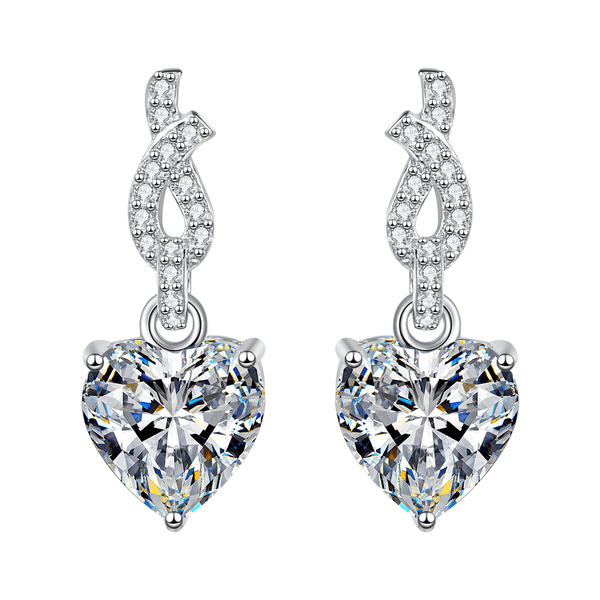 925 Sterling Silver Heart Moissanite Drop Earrings for Women, Twisted Full Diamond Dangle Earrings, 20.5mm Romantic Sparkly Jewelry for Valentine's Day/Date