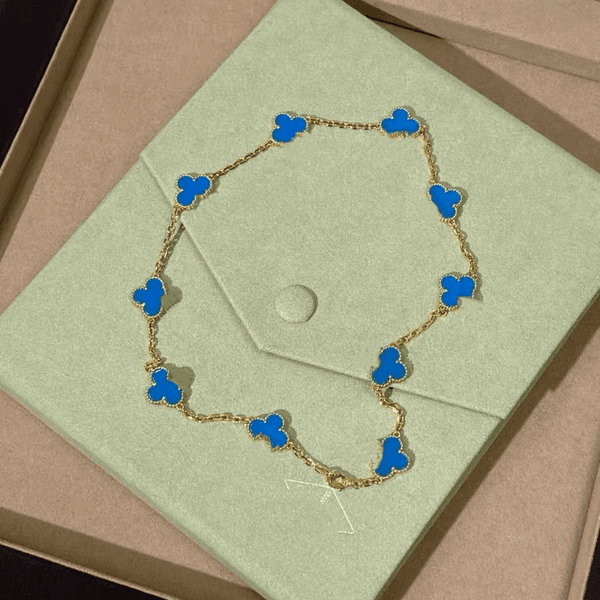 18k gold blue agate ten-flower necklace