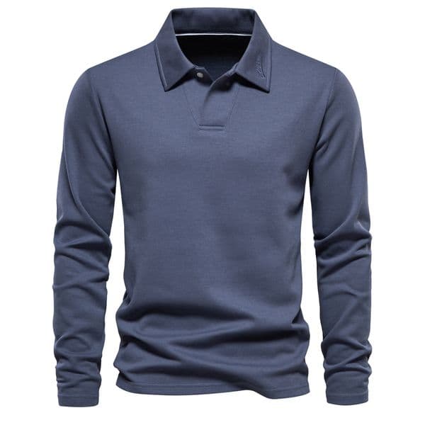 WOZK2026 Spring and Autumn New Men's Washed Long Sleeve with Collar, Casual Solid Color Top, Trendy Collar, Versatile Polo slim fit