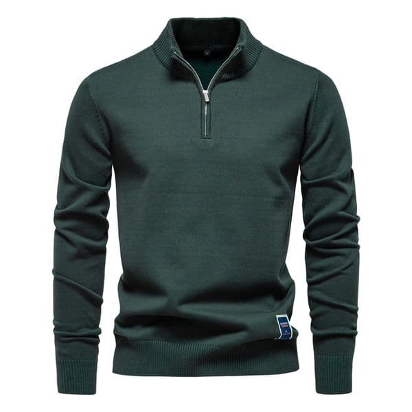 WOZK2026 new solid color pure cotton sweater men's stand up collar half zipper slim fit men's knitted sweater top designer