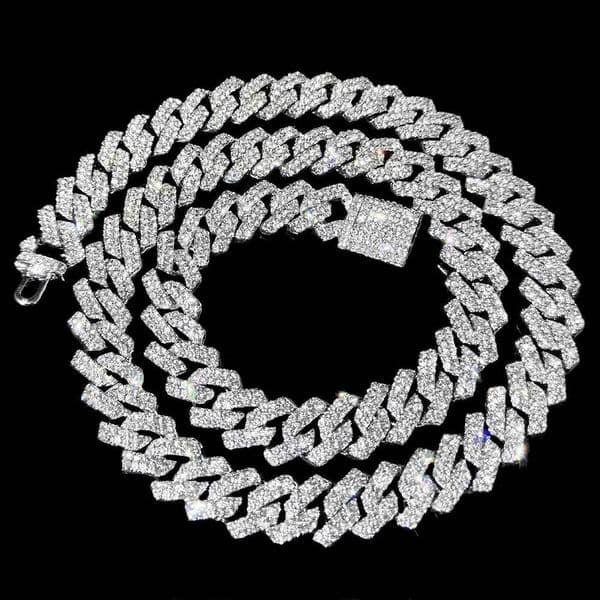 Inch Double Drain Chain Unisex Ice Frozen Edition Sparkling Diamond Shaped Hip Hop Style Cuban Necklace Jewelry