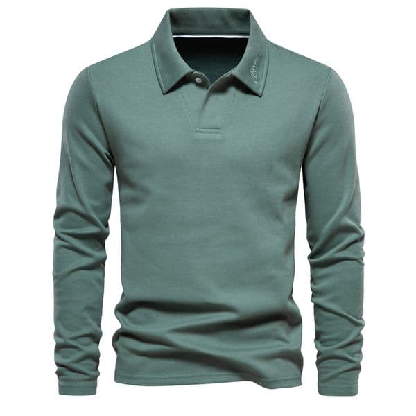 WOZK2026 Spring and Autumn New Men's Washed Long Sleeve with Collar, Casual Solid Color Top, Trendy Collar, Versatile Polo