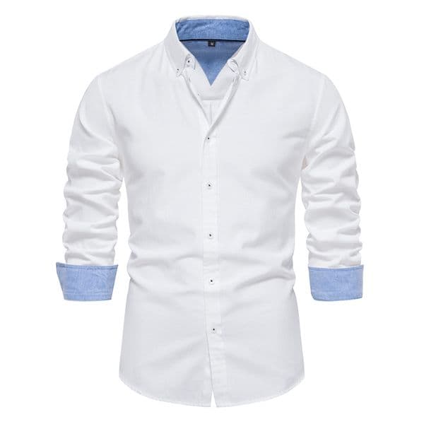 WOZK autumn new slim fit shirt men's casual versatile fashion solid color long sleeved top men's clothing