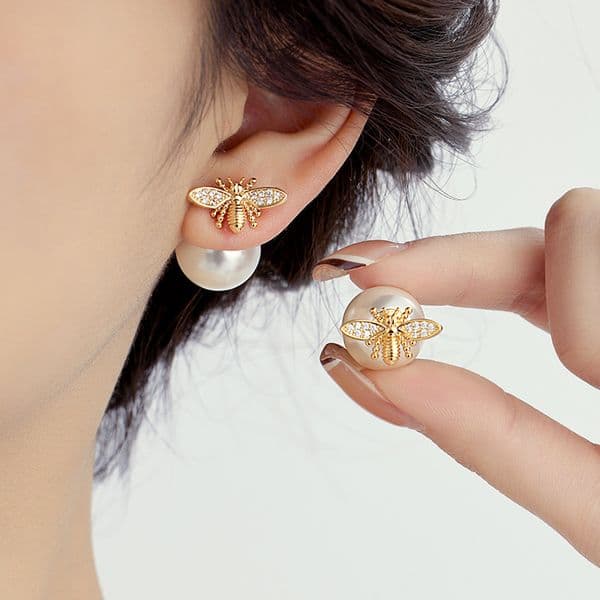 Little Bee Zircon Pearl Earrings Light Luxury Premium General Niche Design Earrings Charm Girl Exclusive Gift Earrings