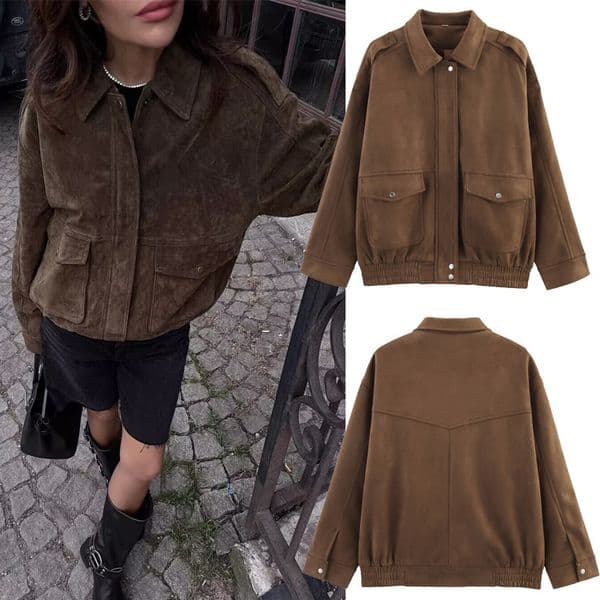 Cross-Border European American Women's Clothing Spring And Autumn Hot-Selling Suede Texture Loose Casual Fashion Versatile Jacket Coat