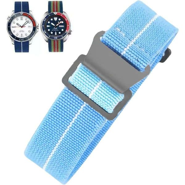 Elastic Band French Troops Paratrooper Military Parachute Style 18mm 20mm 22mm Hook-and-Loop Premium Striped Fabric Nylon Replacement Watch Strap for Men Women
