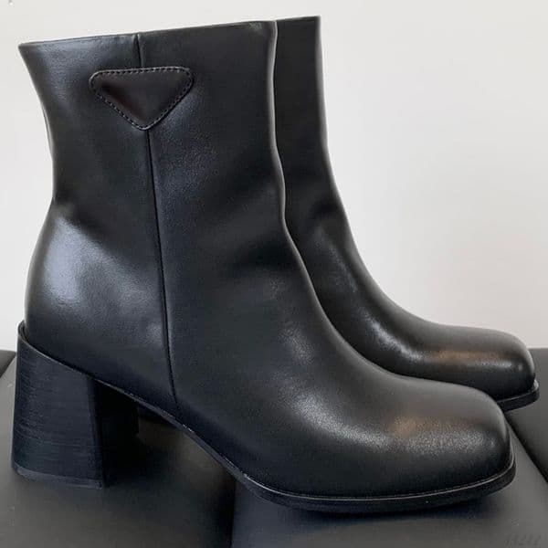 (Order by pic in opt, not by desc) Block Heel Ankle Boots - Decorative Detail Design, Multiple Material Options, Square Toe Low Cut Boots for Versatile Outfits