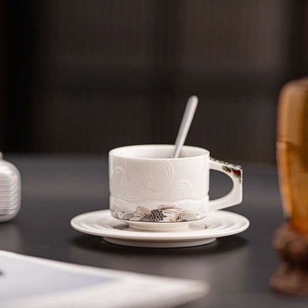 Coffee Sheep Fat Jade High-End Exquisite Gift Ceramic Afternoon Tea Saucer Set Water High Appearance Latte Cup B5
