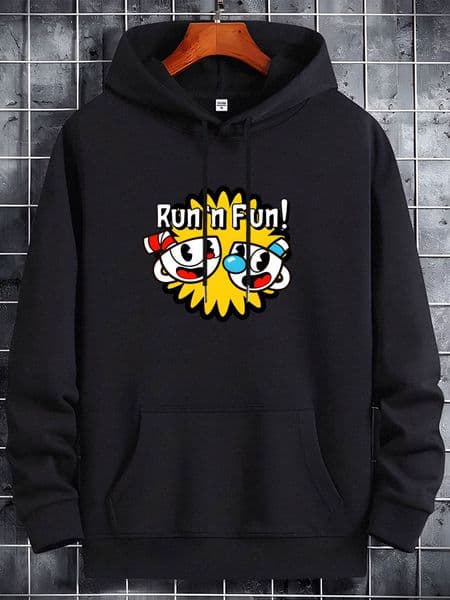 Mn'S Casual Yllow with "Run in Fun!" Print - Soft Blnd, Front Pockts, Long Slv for Fall & Wintr, Wintr Pullovr Playful Graphic | Polystr Blnd