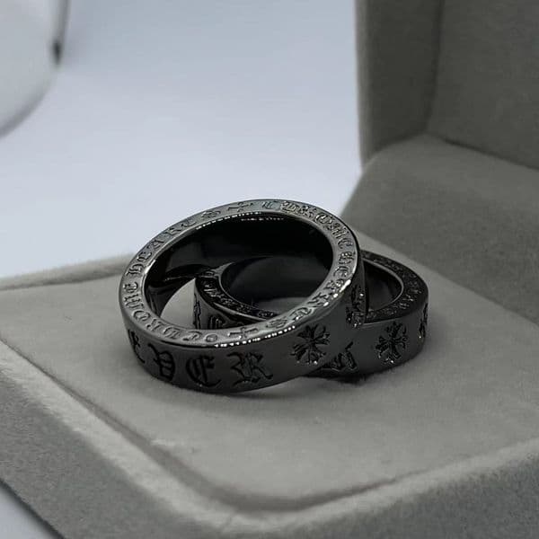 Eternal Heart with Diamond Black Gold Ring Vintage Men's and Women's Personality Ring Cross Ring