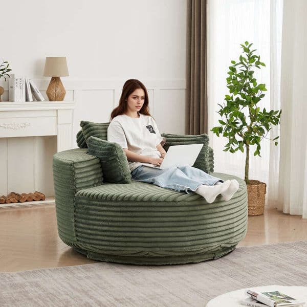 55''L Corduroy Foam Single Chair, Fluffy Modern Sleeper, 360 Degree Swivel Chair for Living Room, Bedroom, Lounge and Projection Room 2004