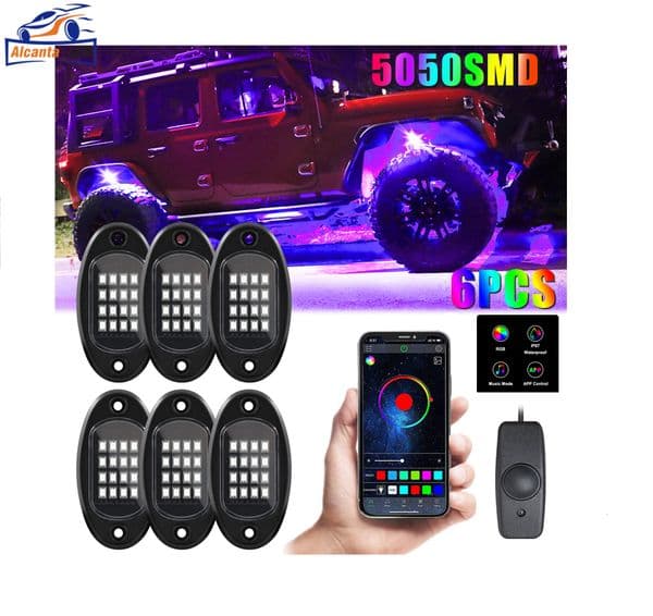 RGB Light Emitting Diode Rock Light Kit 1 4/6/8/10/12 Piece with Bluetooth App Control Flashing Music Mode Wheel Well Light for Truck ATV UTV