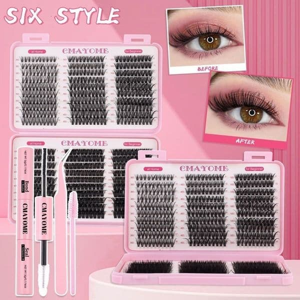 Professional 600Pcs DIY Cluster Lashes Slender & Dense Individual Eyelashes Soft Lightweight Naturally D Curled DIY Segmented Eyelash Extensions Accessory