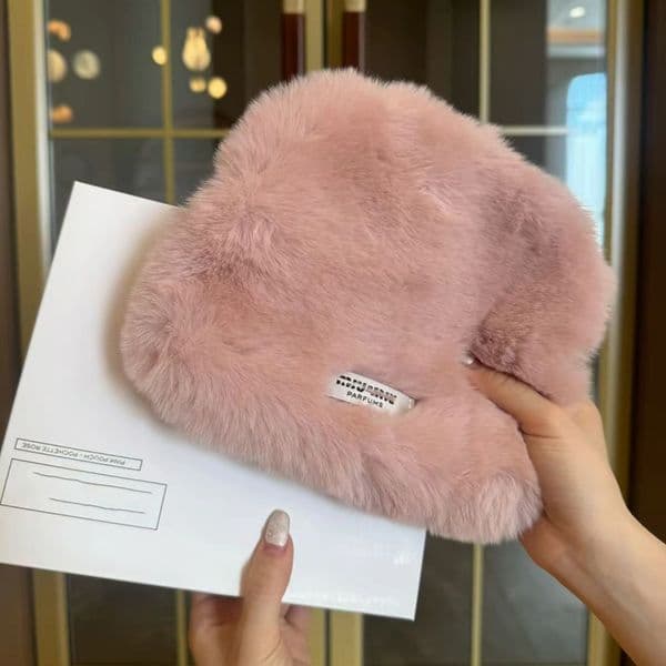Faux Rabbit Fur Women Lady Hand-Held Cosmetic Bag Makeup Beaute Pouch Lipstick Organizer Box Storage Case