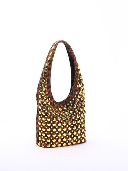 Luxury Designer Leopard Rivet Bucket Bags for Women Handbags Luxury Designer Soft Shoulder Bag Punk Studded Shopper Purses Female Clutch Tote