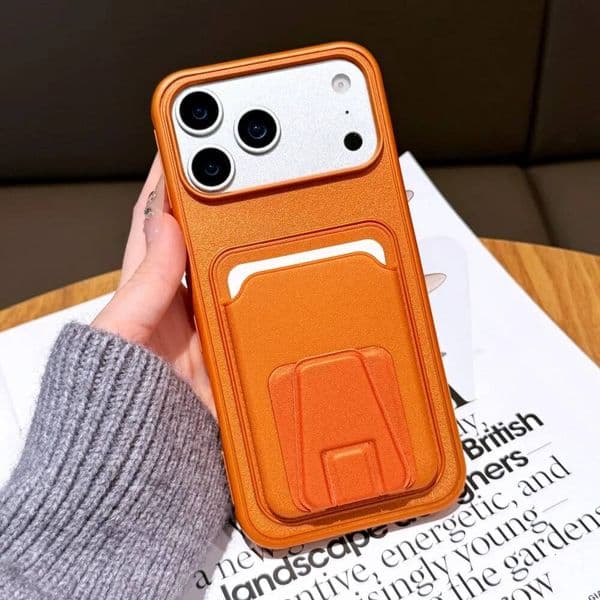 Card Slot Bag Bracket Phone Case for iPhone 17 Air 16 15 14 13 Pro Max Plus Luxury Shockproof Wallet Stand Holder Cover