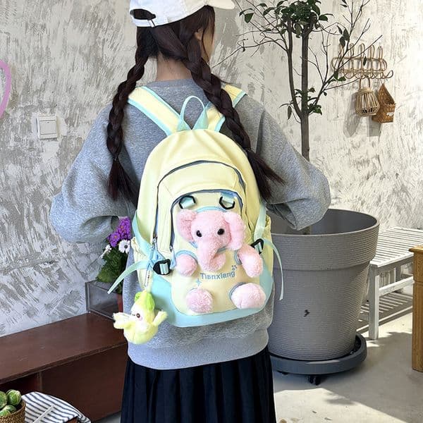 New cartoon elephant backpack, women's backpack, cute doll, versatile travel backpack for middle and high school students