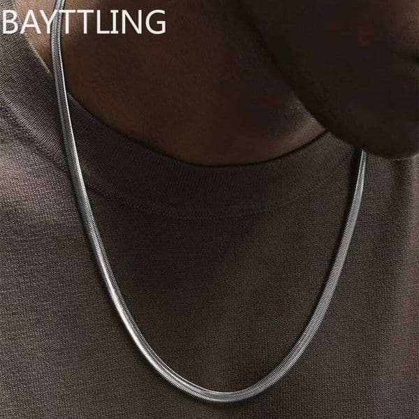 Hip-Hop Men 925 sterling silver blade Necklace Simple Flat Snake Chain For Women Fashion Wearing Accessories Trendy