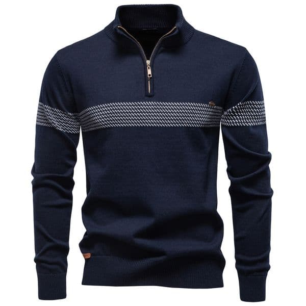 WOZK autumn and winter new business stand collar men's pure cotton sweater high-quality casual half zipper men's top