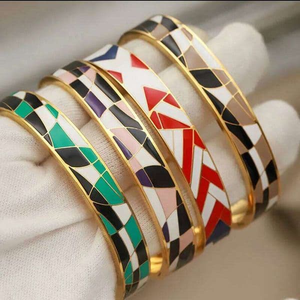316L Classic Stainless Steel Oil Painting Flower Bracelet for Women Elegant Bangles Rust-proof Geometric Bangle Wrist Jewelry