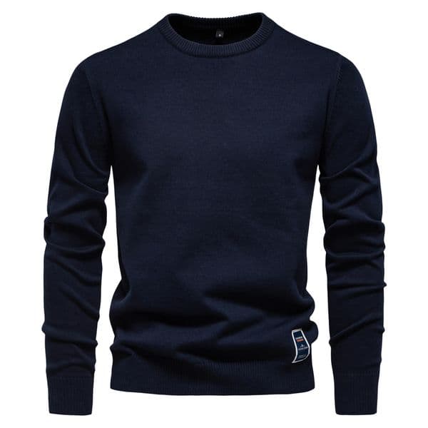 WOZK new cotton autumn and winter round neck solid color sweater trend men's knitted sweater men's basic top