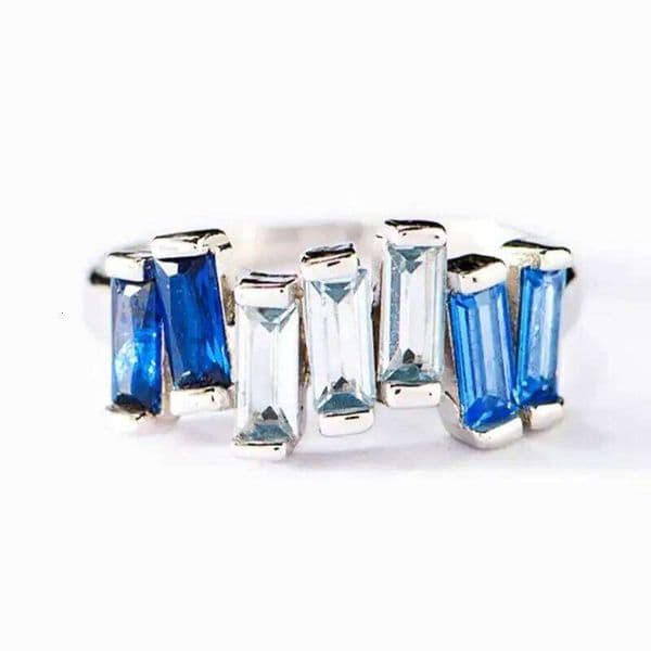 Huitan Irregular Design Women Rings Inlaid Shining Blue and White Cubic Zirconia Accessories for Daily Party Elegant Jewelry