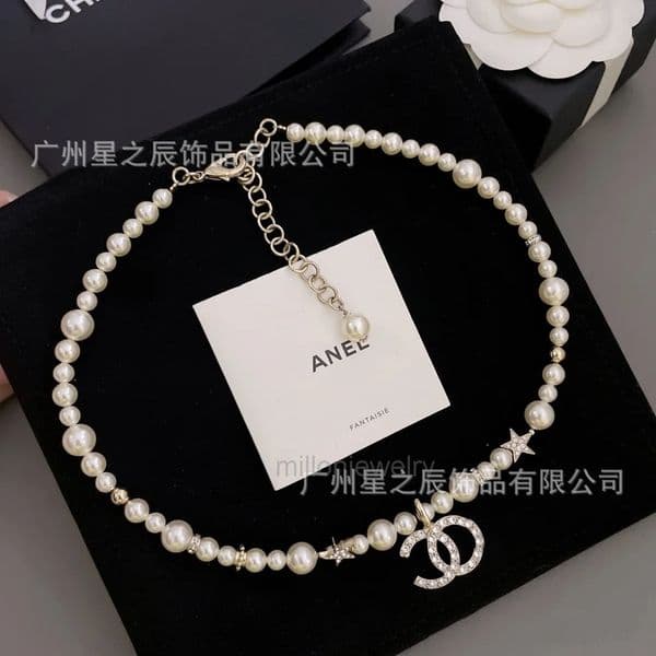 designer necklace channels Star Full Diamond Large and Small Pearl Necklace for Women Fashionable Collarbone Chain for Women