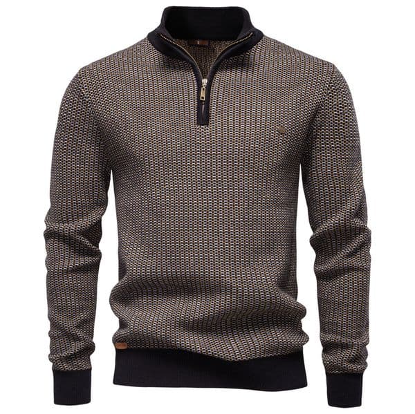 WOZK autumn and winter new men's thick sweater men's half zipper stand up collar business casual sweater men