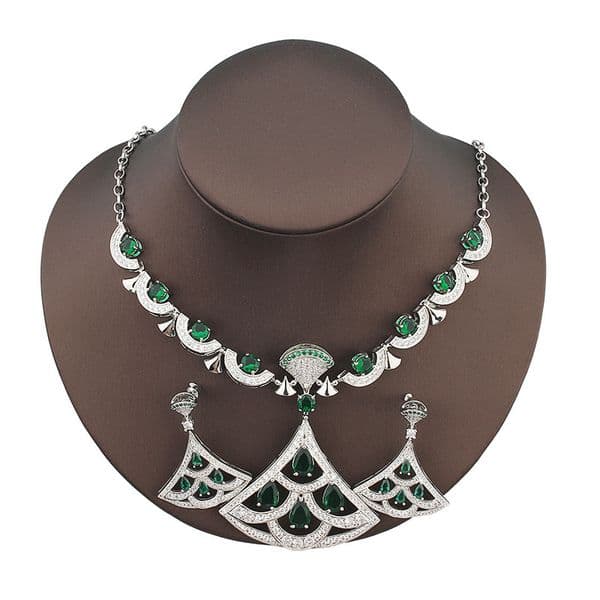 And Exaggerated Colorful Creative Flower Leaf Full Diamond Necklace Earring Set Artistic Retro Light Luxury Women's Jewelry