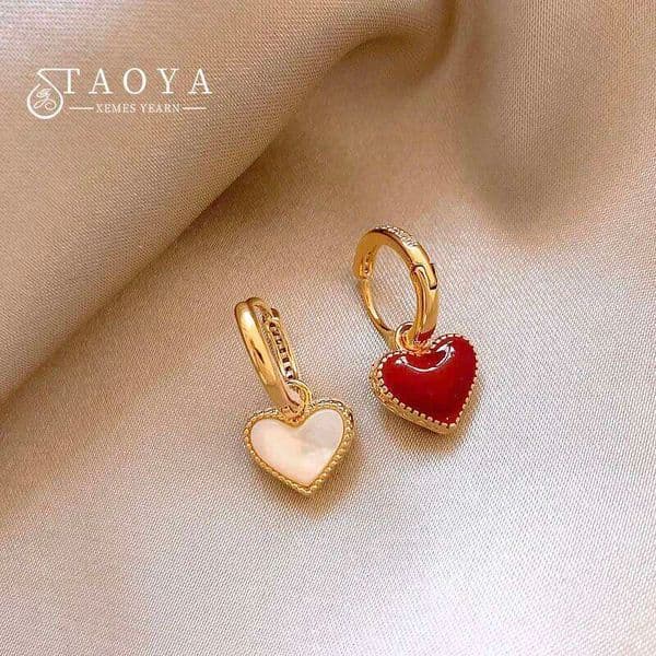 Double Sided Natural Shell Red Heart-shaped Earrings For Womens Jewelry 2025 New Style Light Luxury and High-end Ear Accessories