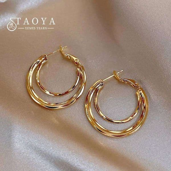 Design sense Gold Color Multi-layer Circle Earrings 2025 Trendy Jewelry Set For Womens and Girls Luxury Hoop Earring Accessories