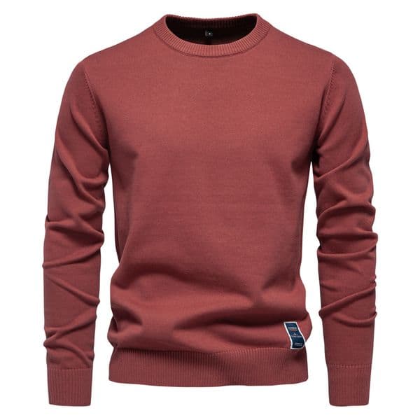 WOZK new cotton autumn and winter round neck solid color sweater trend men's knitted sweater men's basic top outerwear designer