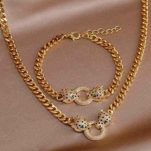 Classic Crystal Leopard Charm Bracelets for Women Fashion Brand Jewelry Set Delicate Zirconia Chain Choker Necklaces Party Gift